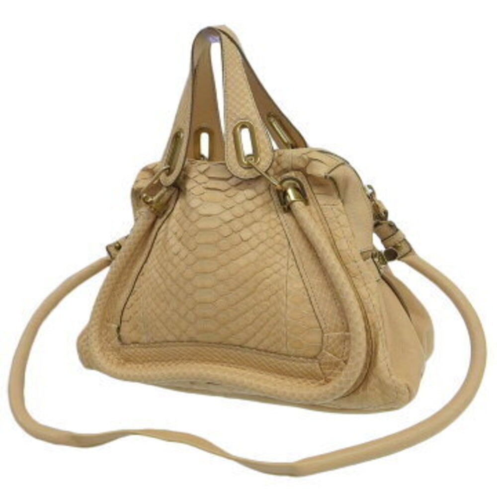 Chloe leather handbag python Tan bag Beige Paraty shoulder